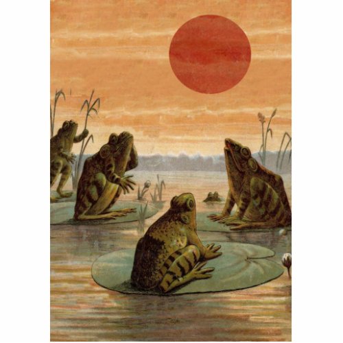 Frogs Lily Pads Moon Illustration Statuette