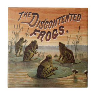 Frogs Lily Pads Moon Illustration Tile
