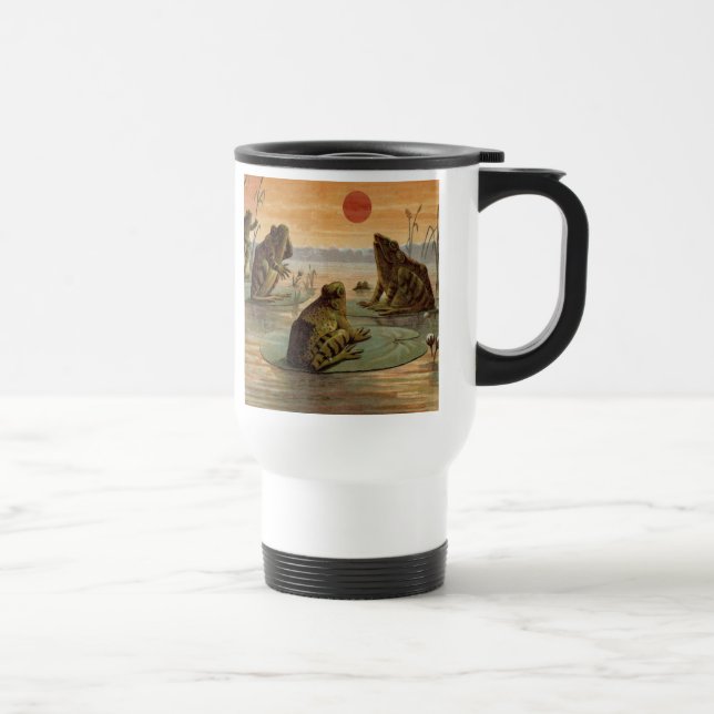 Frogs Lily Pads Moon Illustration Travel Mug (Right)