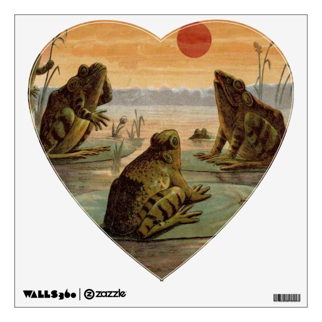 Frogs Lily Pads Moon Illustration Wall Sticker (Front)