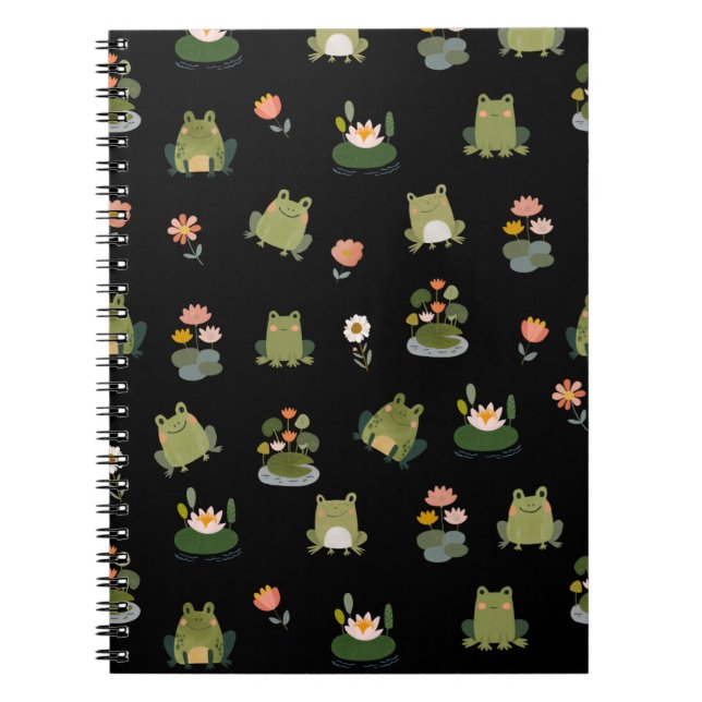Frogs & Lily Pads on Black Notebook (Front)