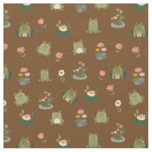 Frogs & Lily Pads on Brown Fabric
