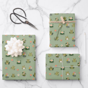 Frogs & Lily Pads on Light Green Wrapping Paper Sheets