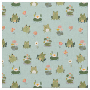 Frogs & Lily Pads on Pistachio Green Fabric