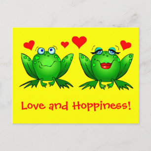 Frogs Love and Hoppiness Yellow Postcard