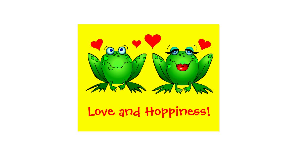 Frogs Love and Hoppiness Yellow Postcard | Zazzle.com