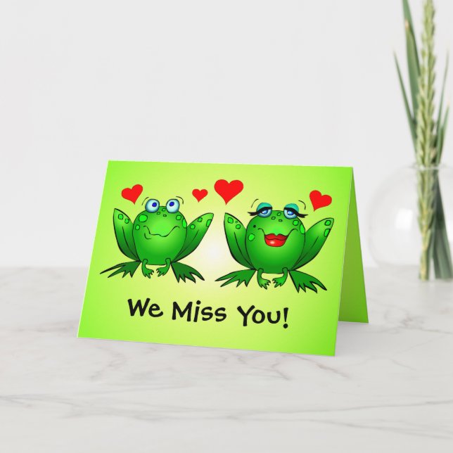 Frogs Love Miss You Cute Cartoon Green Card (Front)