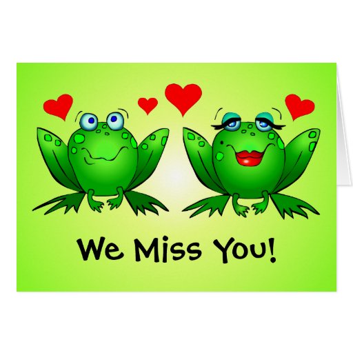 Frogs Love Miss You Cute Cartoon Green Card | Zazzle