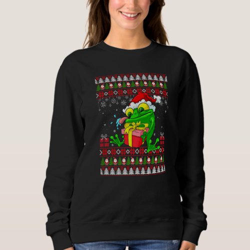 Frogs Lover Reindeer Santa Hat Matching Ugly Frog  Sweatshirt