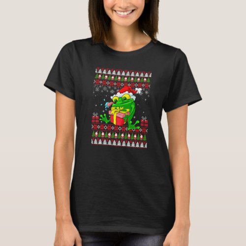 Frogs Lover Reindeer Santa Hat Matching Ugly Frog  T_Shirt