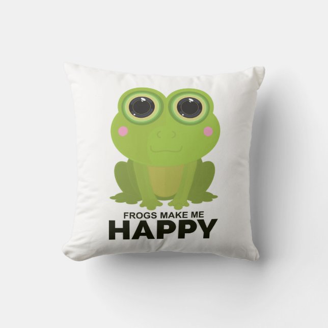 Frogs Make Me Happy Throw Pillow (Front)