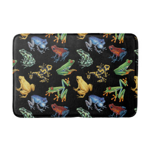 Frogs on black bath mat