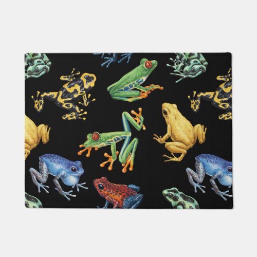 Frogs on black doormat