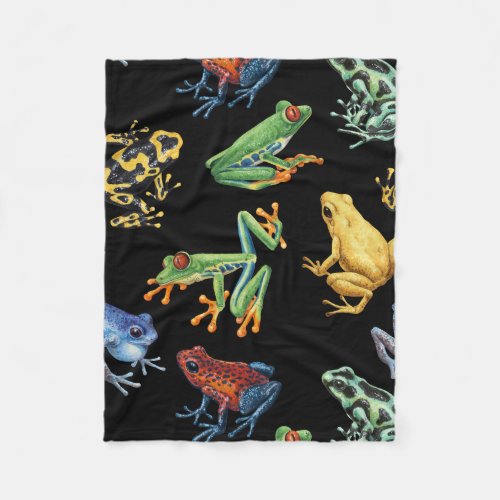 Frogs on black fleece blanket