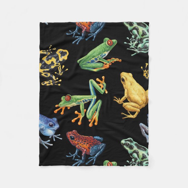 Frogs on black fleece blanket (Front)