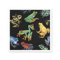 Frogs on black napkins