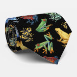 Frogs on black neck tie