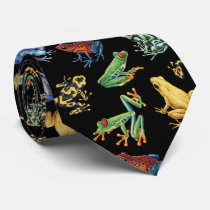 Frogs on black neck tie