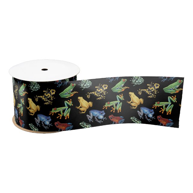 Frogs on black satin ribbon (Spool)
