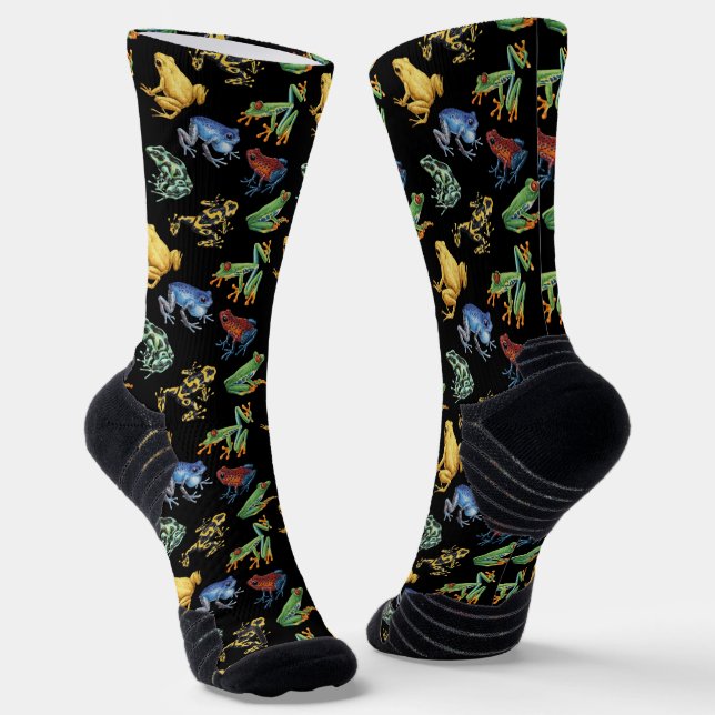 Frogs on black socks (Angled)