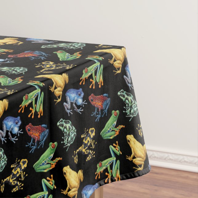 Frogs on black tablecloth (In Situ)