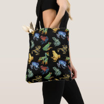 Frogs on black tote bag