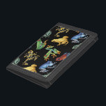 Frogs on black trifold wallet<br><div class="desc">Hand-painted variety of tree and dart frogs</div>