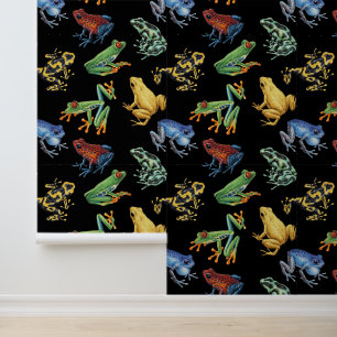 Frogs on black wallpaper