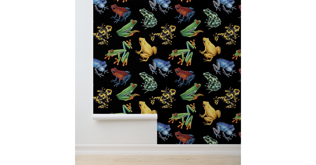 Frogs on black wallpaper | Zazzle