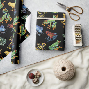 Frogs on black wrapping paper