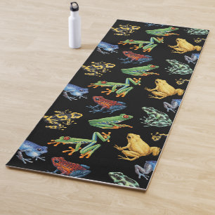 Frogs on black yoga mat