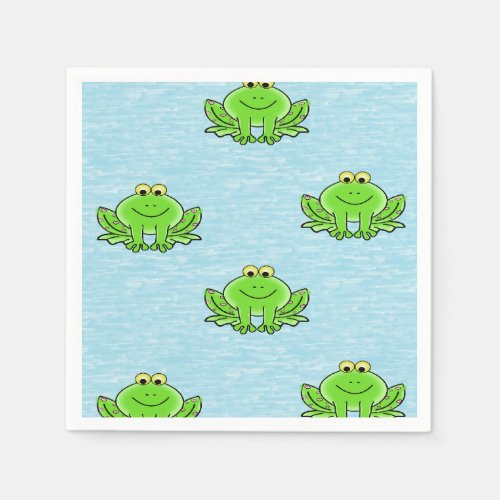 frogs on blue water napkins