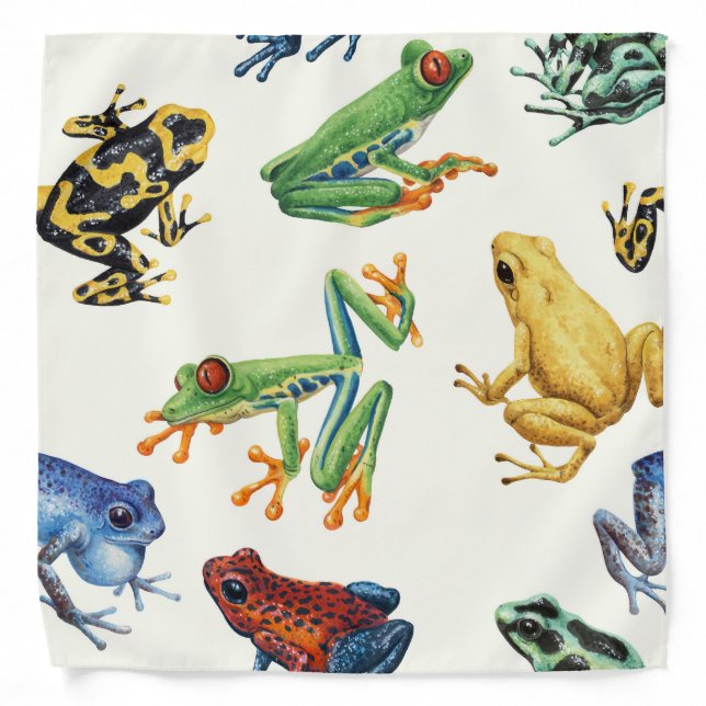 Frogs on natural white bandana (Front)