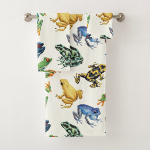 Frogs on natural white bath towel set