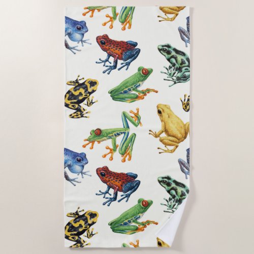 Frogs on natural white beach towel