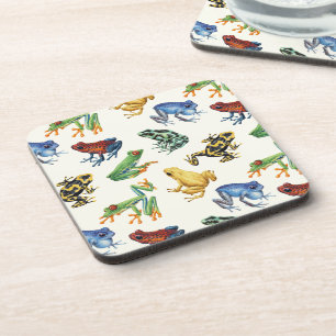 Frogs on natural white beverage coaster