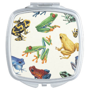 Frogs on natural white compact mirror