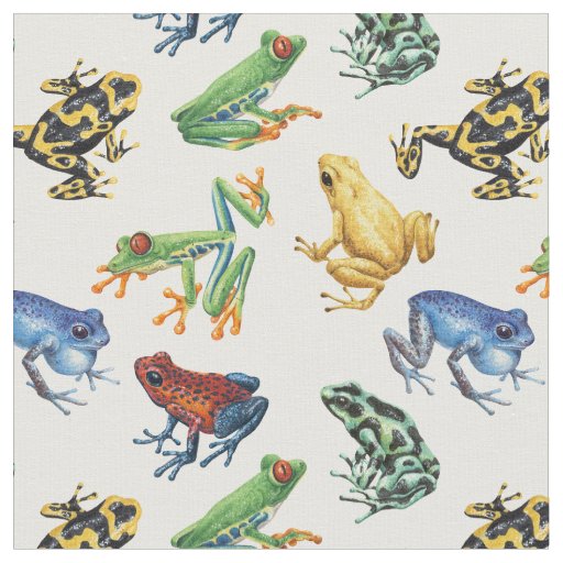 Frogs on natural white fabric