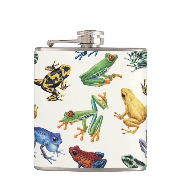 Frogs on natural white flask (Front)