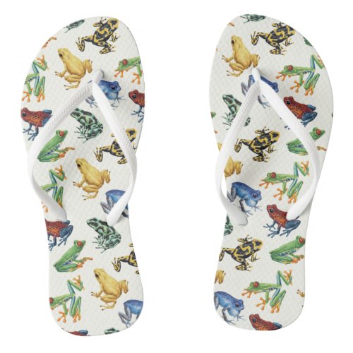 Frogs on natural white flip flops