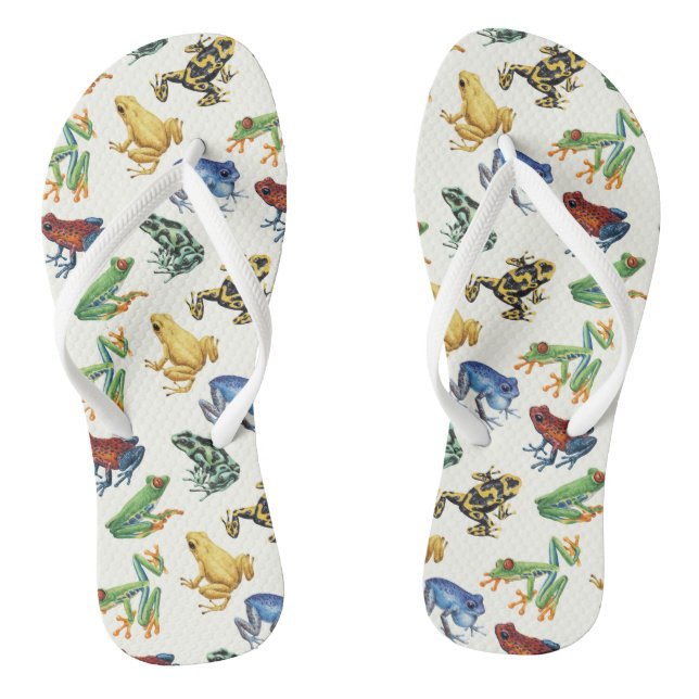 Frogs on natural white flip flops (Footbed)