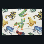 Frogs on natural white kitchen towel<br><div class="desc">Hand-painted variety of tree and dart frogs</div>