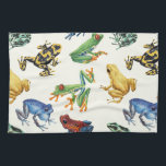 Frogs on natural white kitchen towel<br><div class="desc">Hand-painted variety of tree and dart frogs</div>