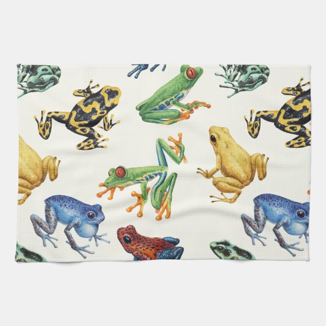 Frogs on natural white kitchen towel (Horizontal)