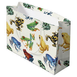 Frogs on natural white large gift bag