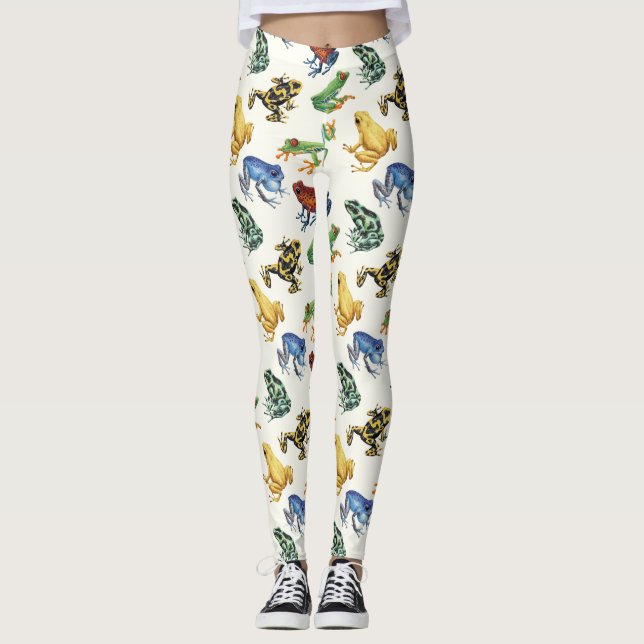 Frogs on natural white leggings (Front)