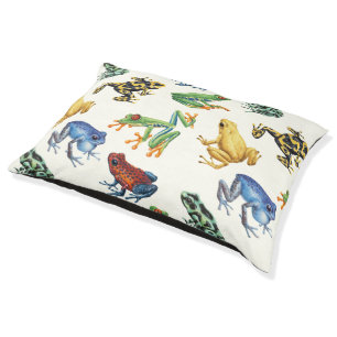 Frogs on natural white pet bed