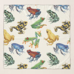 Frogs on natural white scarf<br><div class="desc">Hand-painted variety of tree and dart frogs</div>
