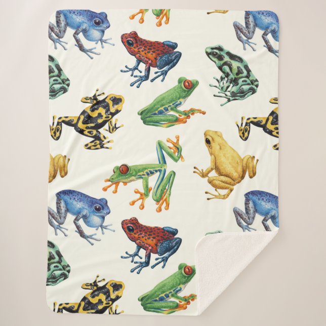 Frogs on natural white sherpa blanket (Front)