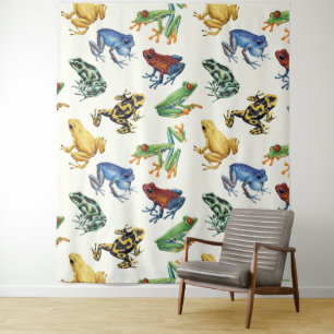 Frogs on natural white tapestry